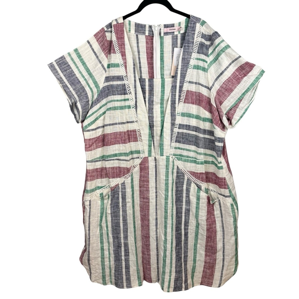 NWT JUSTFAB Linen Blend Stripe Shift Dress Swim Cover Up Women's 2X Beach Resort - Picture 2 of 8